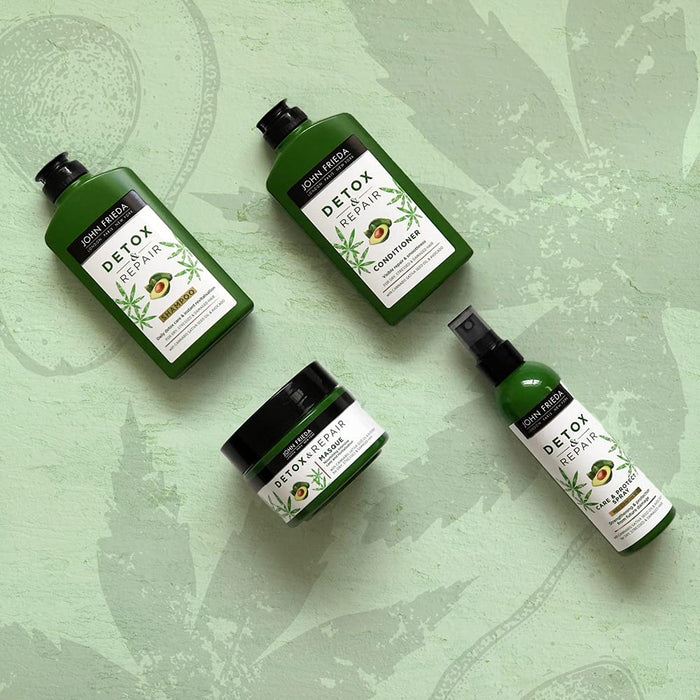 John Frieda Detox & Repair szampon do suchych, zniszczonych i uszkodzonych włosów, z olejkiem z awokado i zieloną herbatą, 250 ml