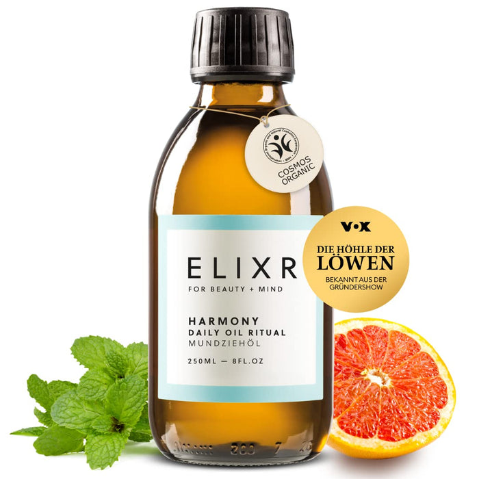 ELIXR Harmony Mundziehöl 200 ml z programu Die Höhle der Löwen I inze krauseminze grejpfrutowe I certyfikowane kosmetyki naturalne I olejek do zębów, przeciąganie oleju, płukanie ust