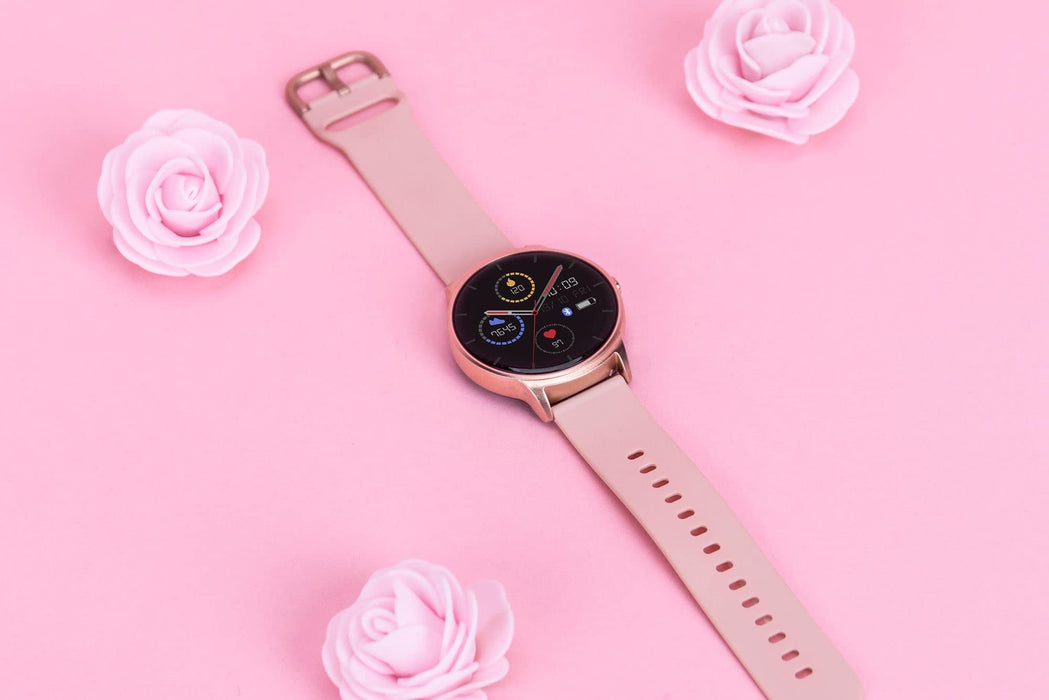 Forever smartwatch ForeVive 2 SB-330 inteligentny zegarek, dwie bransoletki, wodoodporność IP68, monitor aktywności, powiadomienia, menu j. polski (Różowe złoto)