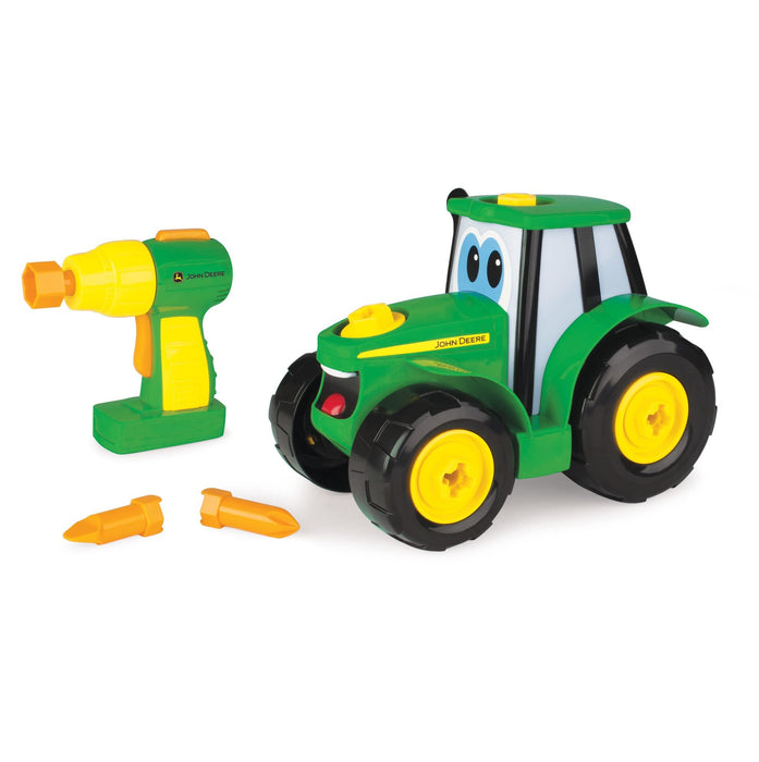 John Deere Build A Johnny Tractor | 16-częściowy budynek farma zabawka samochód | traktor zabawka z wiertarką zmotoryzowaną dla 18 miesięcy, 2, 3 i 4 lat chłopców i dziewcząt