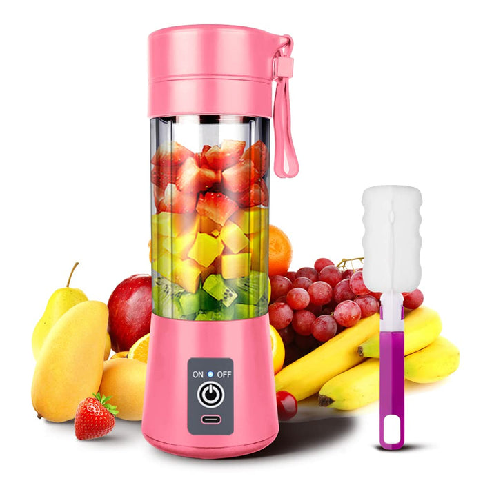 Ksera Przenośny blender, kubek do sokowirówki do smoothie, osobisty mini blender do smoothie, wstrząsów – sześć ostrzy, ładowana przez USB, ręczna sokowirówka do owoców (różowa)
