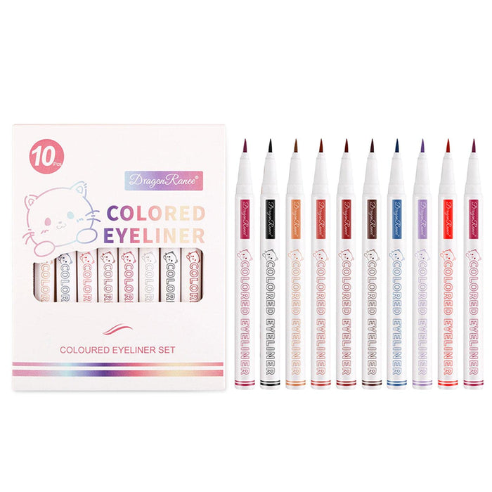 10 Colors Matte Liquid Eyeliner | Colored Waterproof Eye Liner Set,Long Lasting and High Pigmented 10 Colors, Quick Dry Eyes Makeup Kit for Women, Girls Xizhen
