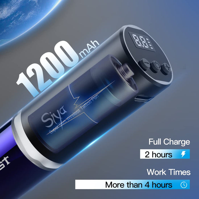 Mast Obrotowy Długopis do Tatuażu Wyświetlacz LED Bezprzewodowa Bateria do Tatuażu Maszyna do Makijażu Permanentnego dla Artysty Tatuażu,Purple