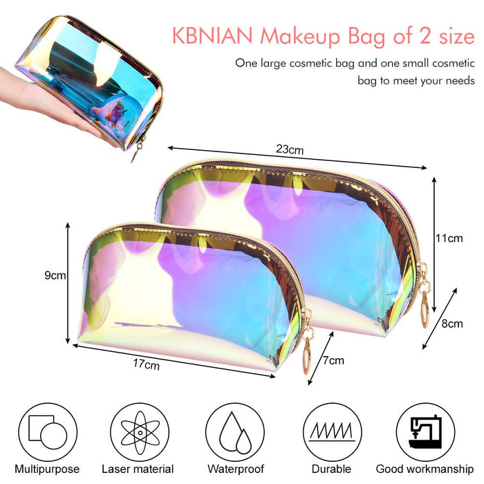 KBNIAN 2 szt. holograficzna kosmetyczka laserowa kosmetyczka przezroczysta kosmetyczka wodoodporna kosmetyczka z zamkiem błyskawicznym przenośny organizer do makijażu piórnik do higieny osobistej kosmetyki kosmetyczne, Olśniewające, 21*11*8cm,19*10*6.5cm