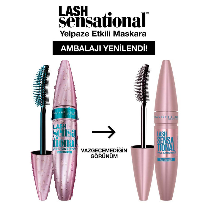 Maybelline New York Lash Sensational wodoodporny rozdzielający i pogrubiający tusz do rzęs, maskara nadająca objętość bez grudek i sklejania, 01 Black, 9,5 ml