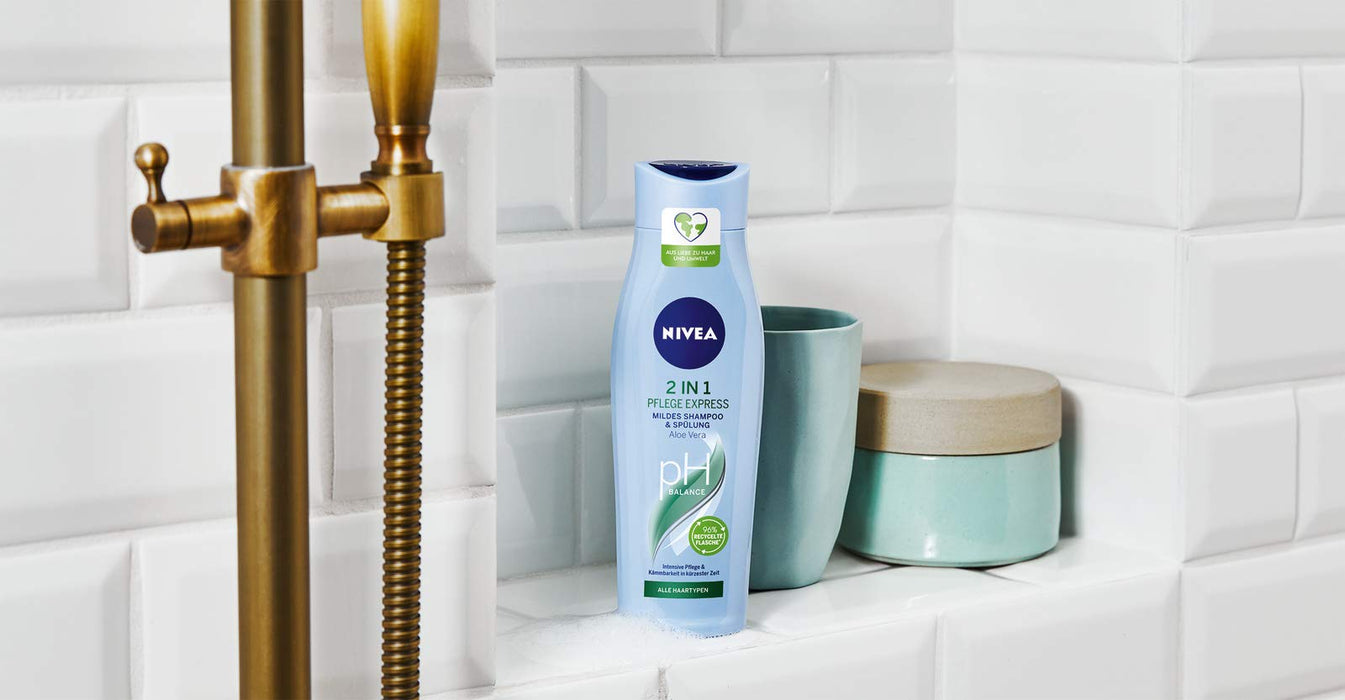 Nivea 2 w 1 Care Express łagodny szampon i odżywka (250 ml), intensywny szampon pielęgnujący z aloesem, szampon do włosów do pielęgnacji w mgnieniu oka