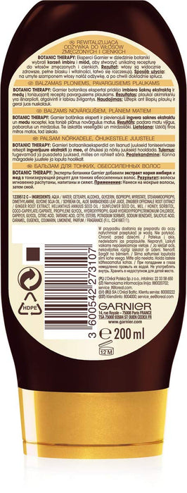 Garnier Botanic Therapy Korzeń Imbiru & Miód odżywka do włosów zmęczonych i cienkich, nadaje blask i przywraca witalność, 200 ml
