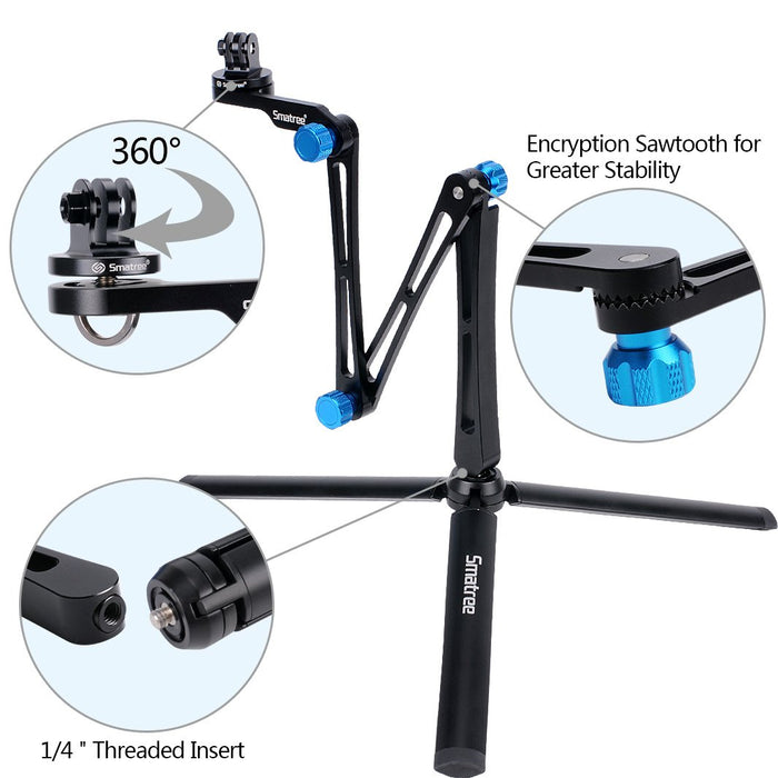 Smatree X1S aluminiowy składany maszt ze statywem do GoPro Hero Max, GoPro Fusion, GoPro Hero 2018, GoPro Hero 10/9/8/7/6/5/4/3/2/1, DJI Osmo Action i Logitech Webcam C925e C922x