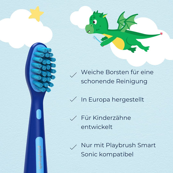 Playbrush Smart Sonic oryginalne końcówki do szczoteczek, 2 sztuki, miękkie, niebieskie