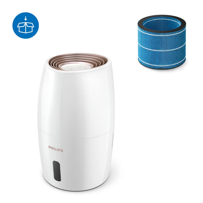 Philips Seria 2000 Nawilżacz Powietrza - Nawilżacz Pomieszczenia do 32 m², Technologia NanoCloud, 3 Prędkości, Tryb Snu, Zbiornik 2l (HU2716/10)