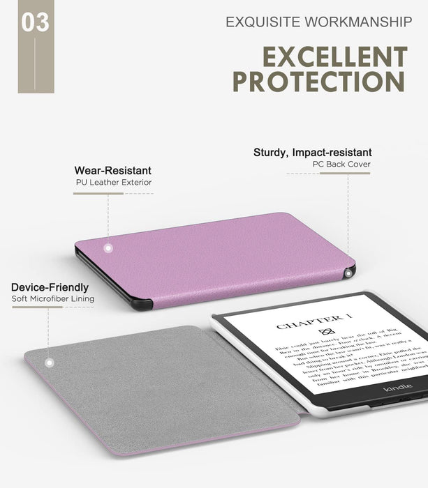 MoKo Case Fits Kindle Paperwhite (2021 Releases), Lightest Smart Shell Cover with Auto Wake/Sleep for Kindle Paperwhite 2021 E-Reader, Lavender Purple