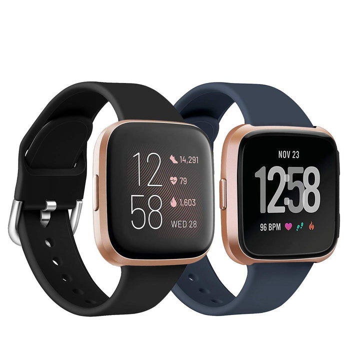 Seltureone 2 sztuki silikonowych pasków zastępczych kompatybilny z Fitbit Versa 2 / Versa Lite/Versa, uniseks, kolor pełny, szary, granatowy, czerwone wino, piaskowo-różowy