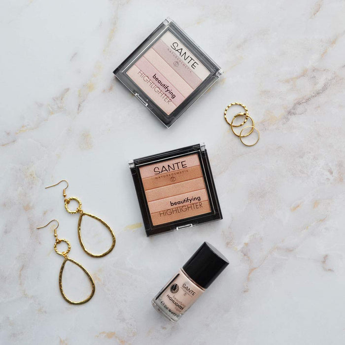 SANTE Naturkosmetik Beautifying Highlighter, 02 róże, 5 odcieni pudru, bio-ekstrakty i olejek makadamia, naturalny makijaż, 7 g
