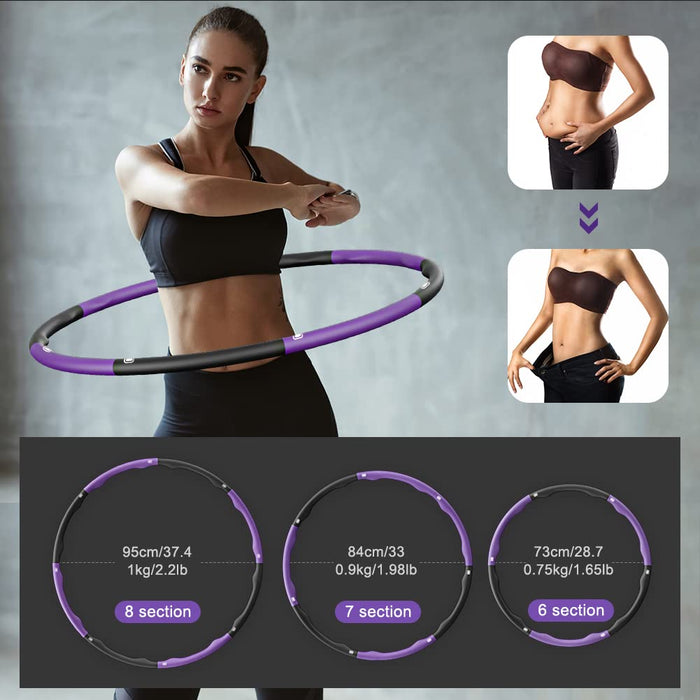 Aiweite Hula Hoop op, hula hop dla dorosłych i dzieci do redukcji wagi i masażu, 6-8-częściowy, zdejmowana obręcz hula hop do fitnessu, treningu, biura lub konturów mięśni brzucha, (1,2 kg)