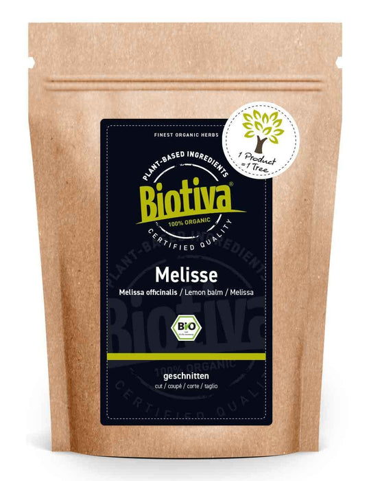 Biotiva Herbata Melisse 100 g Bio – Melissa officinalis – suszone liście melisy, herbata ziołowa, wegańska, bez dodatków, napełniana i certyfikowana w Niemczech (DE-Öko-005)