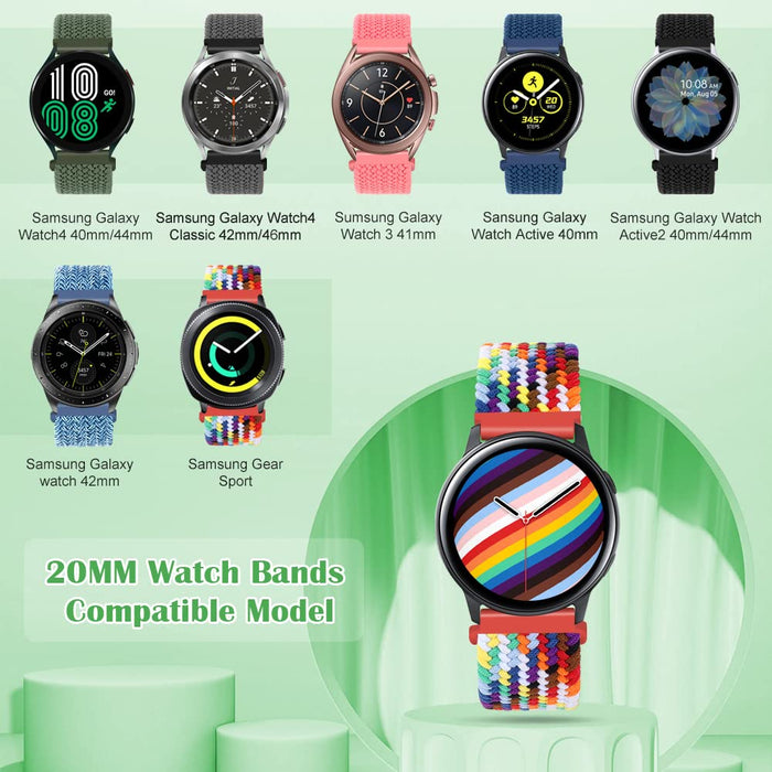 Runostrich Bransoletka pleciona, elastyczna Solo Loop 20 mm, kompatybilna z Samsung Galaxy Watch 3 41 mm / Active2 44 mm, 40 mm / Galaxy Watch 42 mm / Gear Sport nylon, dla kobiet i mężczyzn