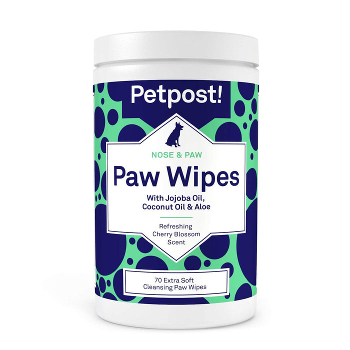 Petpost | Paw Wipes for Dogs - Nourishing, Revitalizing Dog Paw Cleaner with Coconut Oil, Jojoba Oil, and Aloe - 70 Ultra Soft Cotton Pads (Cherry Blossom)