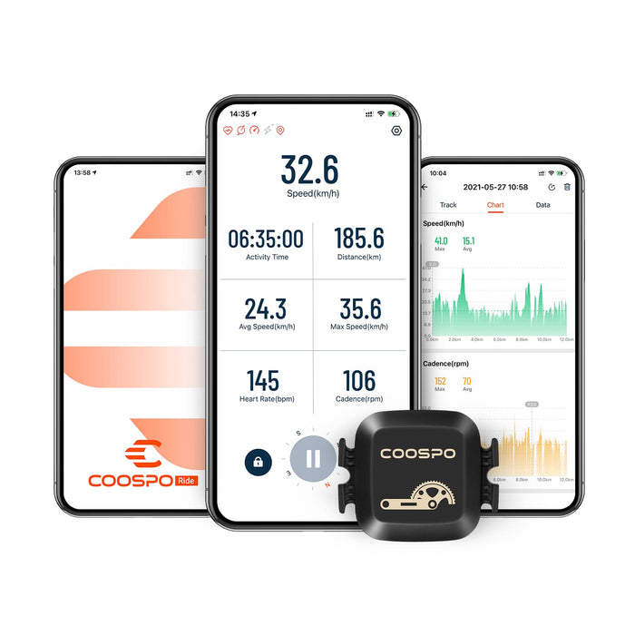COOSPO Czujnik prędkości roweru i czujnik częstotliwości pedałowania, Bluetooth ANT+, czujnik prędkości Cadence Speed Sensor IP67, wodoszczelny, kompatybilny z komputerem rowerowym, Zwift, Rouvy, Kinomap i innymi