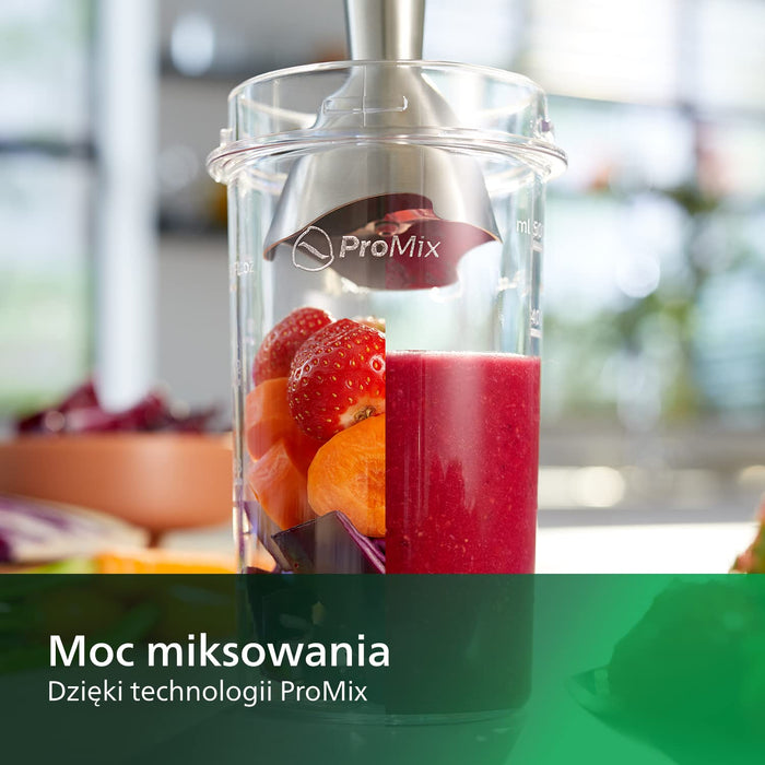 Philips Blender ręczny - 800 W, Trzepaczka, Spiralne ostrze do warzyw, Technologia ProMix i Speed Touch, Biały (HR2657/90)