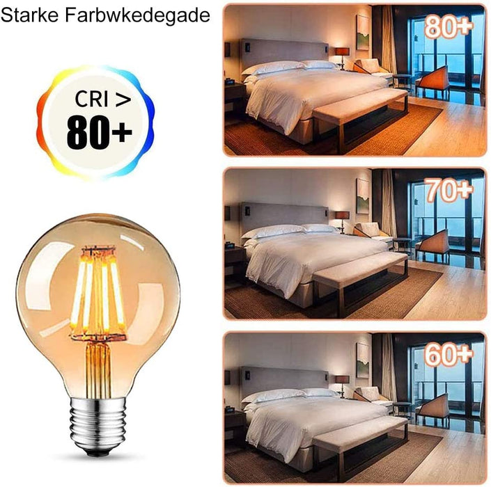 Żarówka Edison w stylu vintage, lampa LED Edison, ciepła biel, E27, 4 W, 2700 K, retro, antyczna żarówka, 470 lumenów, idealna do oświetlenia nostalgicznego i retro w rodzinie, hotelu, baru itp., 6 sztuk