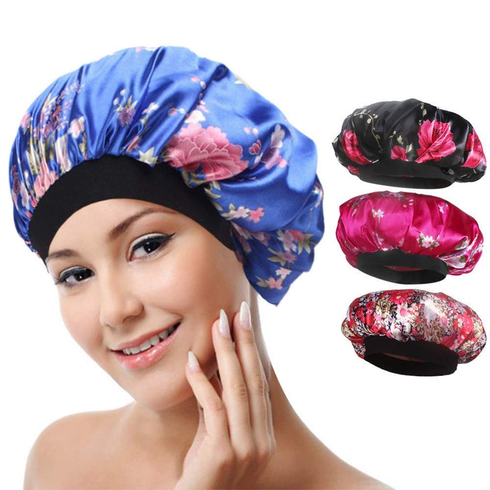4-pakowa miękka satynowa czapka do spania Wide Band Salon Bonnet Silk Nocny kapelusz wypadanie włosów dla kobiet, 4 rodzaje