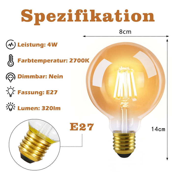 GBLY 2 sztuki LED E27 lampa vintage żarówka - G80 żarówka edison 2700K 4W żarówka ciepła biała filament retro żarówka zabytkowa lampa szklana energooszczędna lampa do domu hotel bar kawiarnia