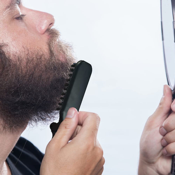 Szczotka do brody i grzebień, szczotka do brody z włosiem dzika dla mężczyzn składany zestaw szczotek do wąsów z grzebieniem do brody, 2 szt