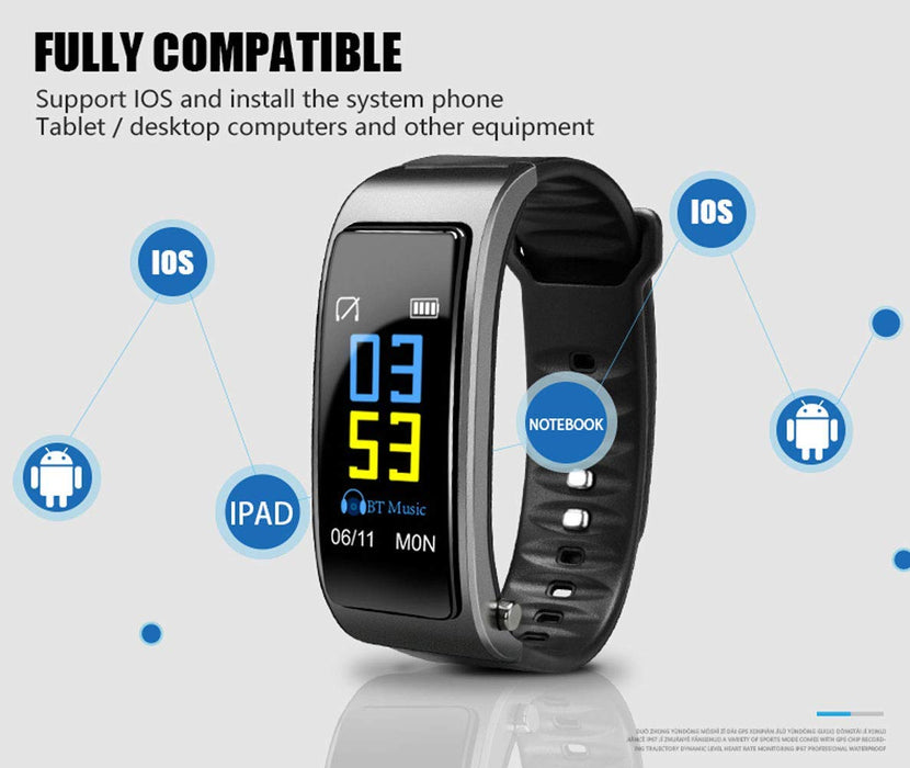 Hozora Inteligentna bransoletka Bluetooth słuchawki 2 w 1, Fitness Tracker TalkBand bransoletka z dzwonieniem odtwarzaczem audio słuchawki tętno kalorie krok krokomierz odległość (czarna)