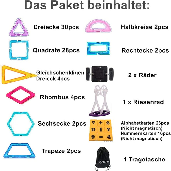 Klocki Magnetyczne 120 Części, Magnetyczne Klocki dla dzieci Konstrukcyjne zabawki dla 3 4 5 6 7 Latka Prezent Chłopców Dziewczynek Kreatywne Zabawki Gry Przedszkola Świąteczne Prezent CONDIS