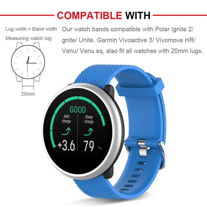 Ficocean 20mm silikonowy pasek do zegarka, zastępczy pasek fitness sport pasek akcesoria kompatybilny z Polar Unite/Polar Ignite, Garmin Venu/Garmin Venu sq/Garmin Vivoactive 3