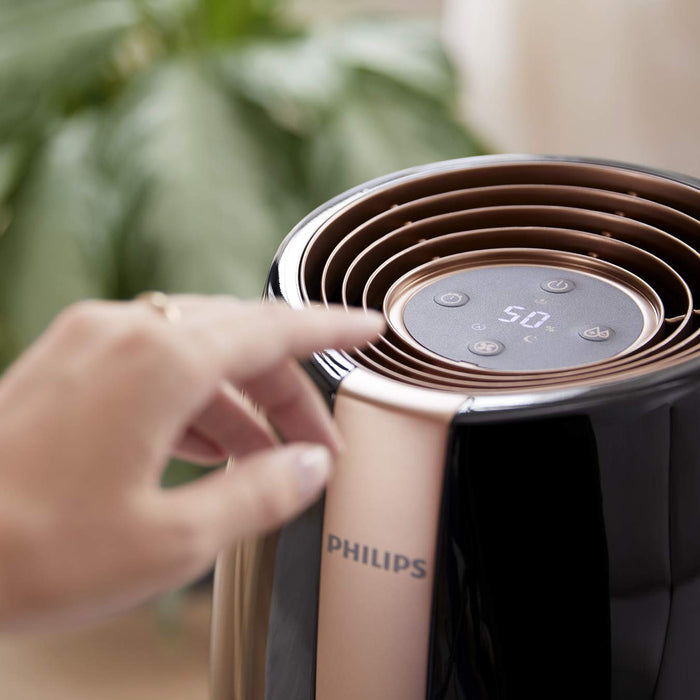 Philips Nawilżacz powietrza 2000 seria HU2718/10 – naturalne i higieniczne nawilżanie powietrza dzięki nano-cząsteczkom wody, czarny/miedziany