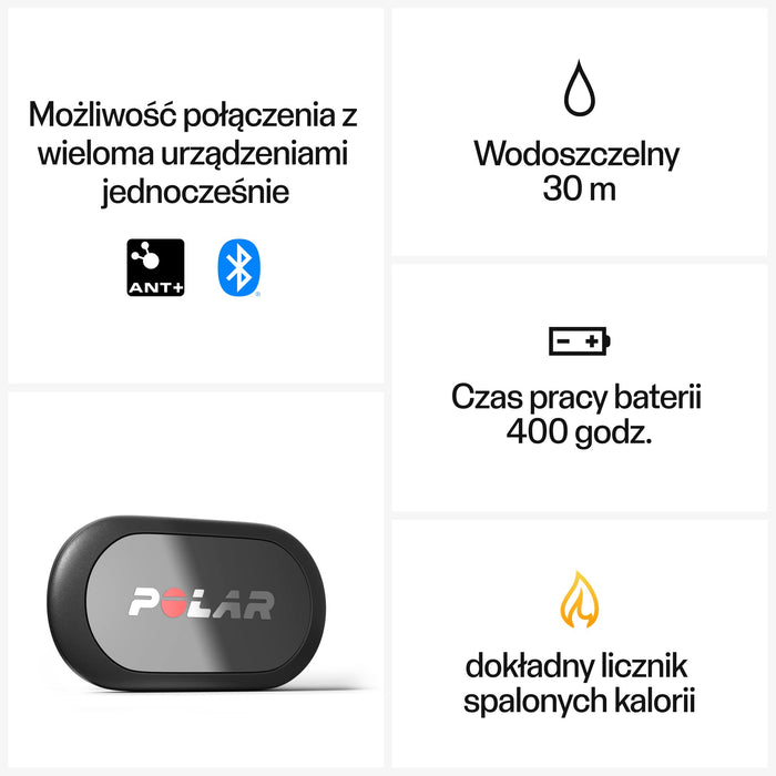 Sensor tętna Polar H9 – ANT+ , Bluetooth - Wodoszczelny czujnik tętna z opaską na klatkę piersiową na siłownię, dla kolarzy, biegaczy i do sportów terenowych