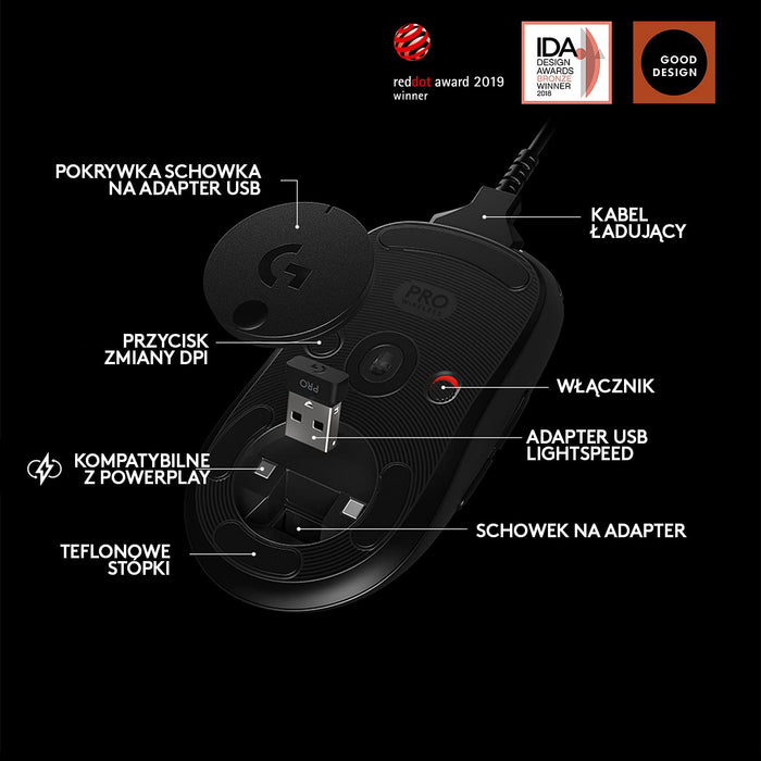 Logitech G Pro Wireless Gaming Mouse, Bezprzewodowa Mysz Do Grania, Pc/Mac/Chromebook - Czarny ,910-005272