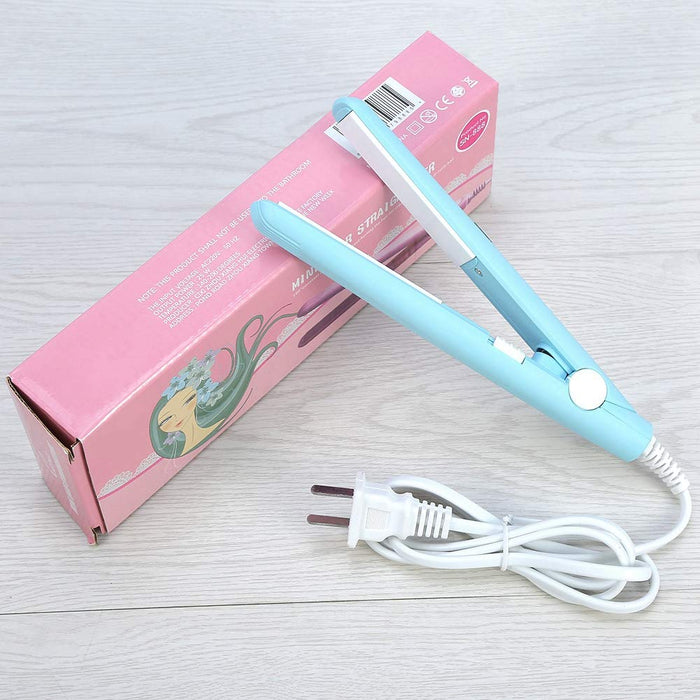 Prostownica do włosów, 4 kolory 2 w 1 Mini Straightener Prostownica do włosów Ceramiczna płyta turmalinowa Beauty Flat Iron Lokówka grzewcza z temperaturą 190 ℃ dla prostych loków włosów (niebieski USA)