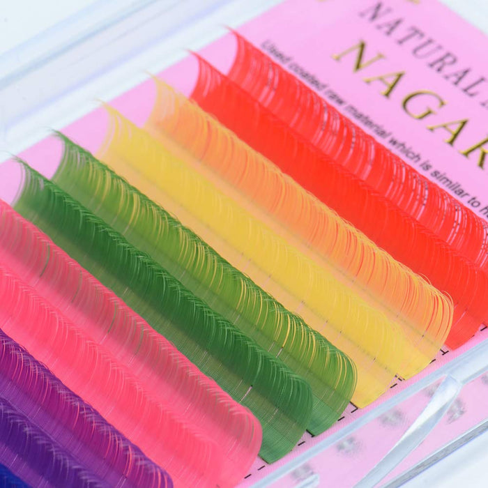 Rzęsy NAGARAKU MIX 8 KOLOROWE D 0.07 13mm różowy brązowy niebieski fioletowy profesjonalne przedłużanie rzęs 16 pasków