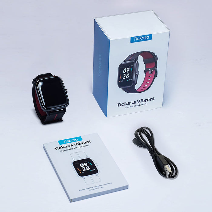 TicKasa Vibrant Fitness smartwatch dla mężczyzn i kobiet, wodoszczelność do 5 atm, monitorowanie tętna, wbudowany GPS (BlackRed)