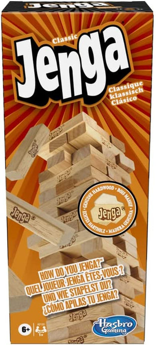 Klasyczna gra Jenga z oryginalnymi drewnianymi klockami dla dzieci w wieku od 6 lat, dla 1 lub więcej graczy