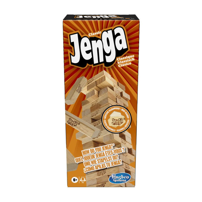 Klasyczna gra Jenga z oryginalnymi drewnianymi klockami dla dzieci w wieku od 6 lat, dla 1 lub więcej graczy