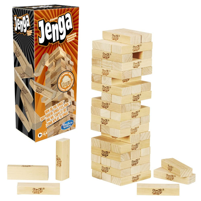 Klasyczna gra Jenga z oryginalnymi drewnianymi klockami dla dzieci w wieku od 6 lat, dla 1 lub więcej graczy