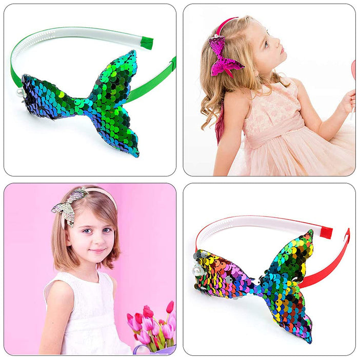 Opaska do włosów w kształcie syrenki, 6 sztuk, opaska na włosy z cekinami, elastyczna opaska na czoło z syrenką, błyszcząca syrenka, opaska na włosy z cekinami, opaska na czoło