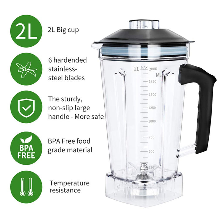 Profesjonalny blender blendera, blender do Smoothie High Witesse 2200W do koktajli mlecznych i koktajli, kruszarki do lodu, deser lodowy z timerem, 2 litry bez BPA