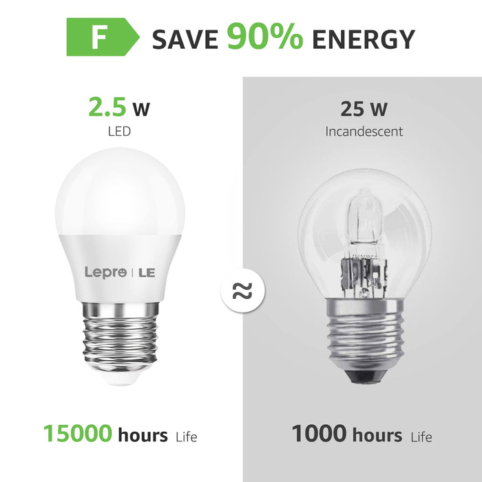 LE Żarówka LED E27, 3,8 W, 250 lumenów, 2700 kelwinów ciepła biel odpowiada żarówce 25 W, kąt świecenia 180°, opakowanie 5 sztuk