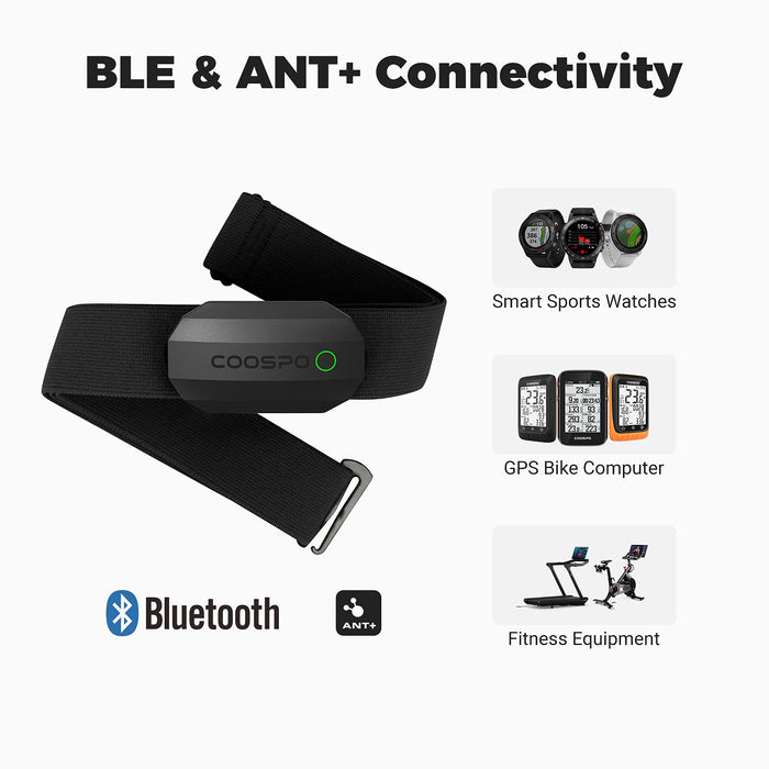 COOSPO Bluetooth czujnik tętna, pas piersiowy ANT+ pulsometr, wodoszczelny czujnik HRM, kompatybilny z Zwift, Wahoo, Rouvy, Strava, Polar Beat