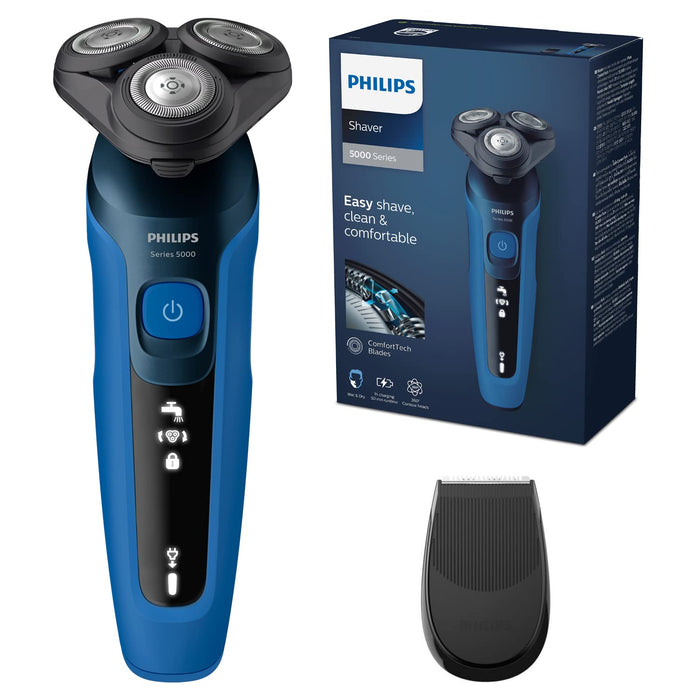 Philips Series 5000 S5466/18, Elektryczna golarka na mokro i na sucho, wydajne i delikatne golenie, system cięcia SteelPrecision, elastyczne głowice tnące 360°, czas pracy 60 min, Dark Royal Blue