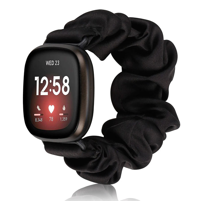 Zachte elastische band Compatibel met Fitbit Versa 3 & Sense Strap, Dames Meisjes Bedrukt Stoffen Doekpatroon Scrunchies Polsband Vervangende armband voor Fitbit Versa 3 / Sense Smart Watch