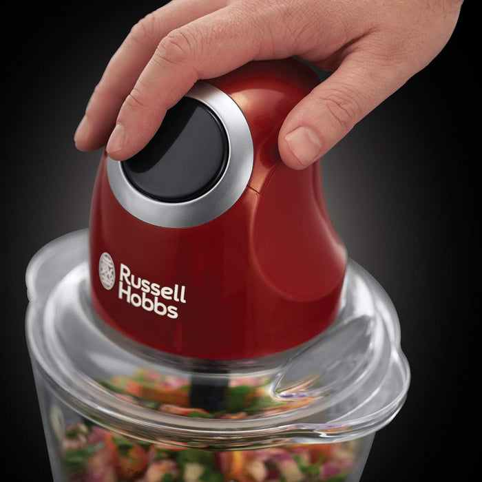 Russell Hobbs rozdrabniacz do warzyw, funkcja rozdrabniania, dwuskrzydłowe ostrza, ostrza ze stali nierdzewnej, szklany pojemnik, pojemność 0,5l, moc 200W, czerwony, Desire 24660-56