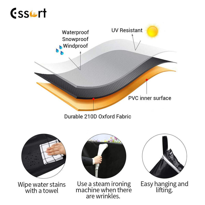 Essort Pokrowce na meble ogrodowe, wodoodporny pokrowiec na stół ogrodowy, prostokątny, wytrzymały materiał oxford, pokrowce na meble na zewnątrz, rattanowe pokrowce na meble wiatroszczelne, odporne na promieniowanie UV, 123 x 123 x 74 cm