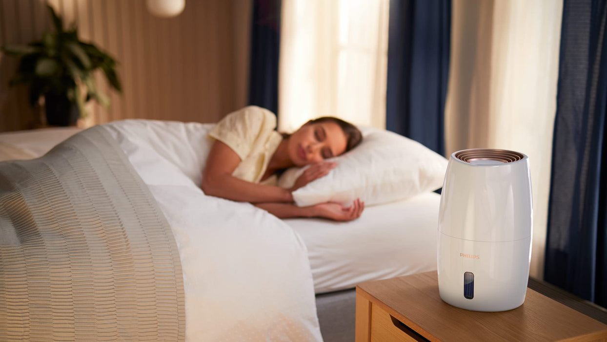 Philips Seria 2000 Nawilżacz Powietrza - Nawilżacz Pomieszczenia do 32 m², Technologia NanoCloud, 3 Prędkości, Tryb Snu, Zbiornik 2l (HU2716/10)