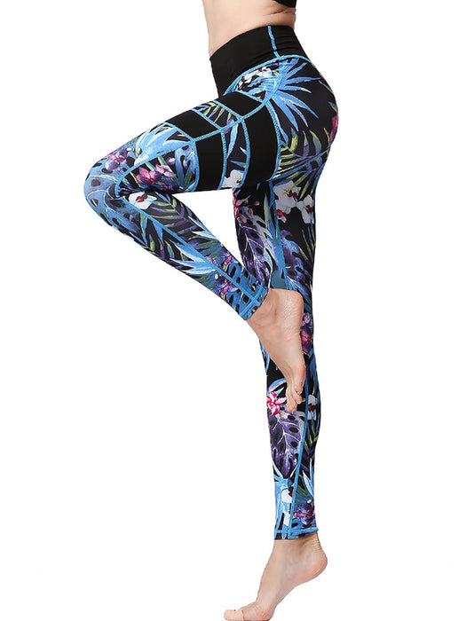FLYILY Damskie spodnie do jogi z nadrukiem legginsy z wysokim stanem do fitnessu biegania z kieszeniami