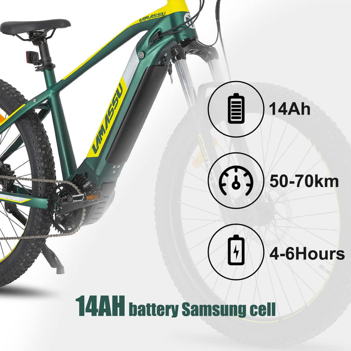 HILAND Lamassu E-Bike Hardtail rower górski 27,5 cala, dla kobiet i mężczyzn, 1S MTB BAFANG M600, silnik środkowy, akumulator 14 Ah, Shimano Deore XT 10 biegów